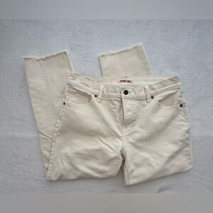 Johnny Was Cream Off White The Cropped Boyfriend Ankle Jeans Size 26 Mid Rise